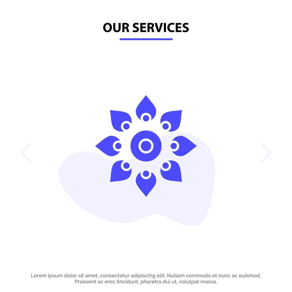 unsere dienste feiern dekorieren dekoration diwali hindu holi solide glyph icon web card template vektor