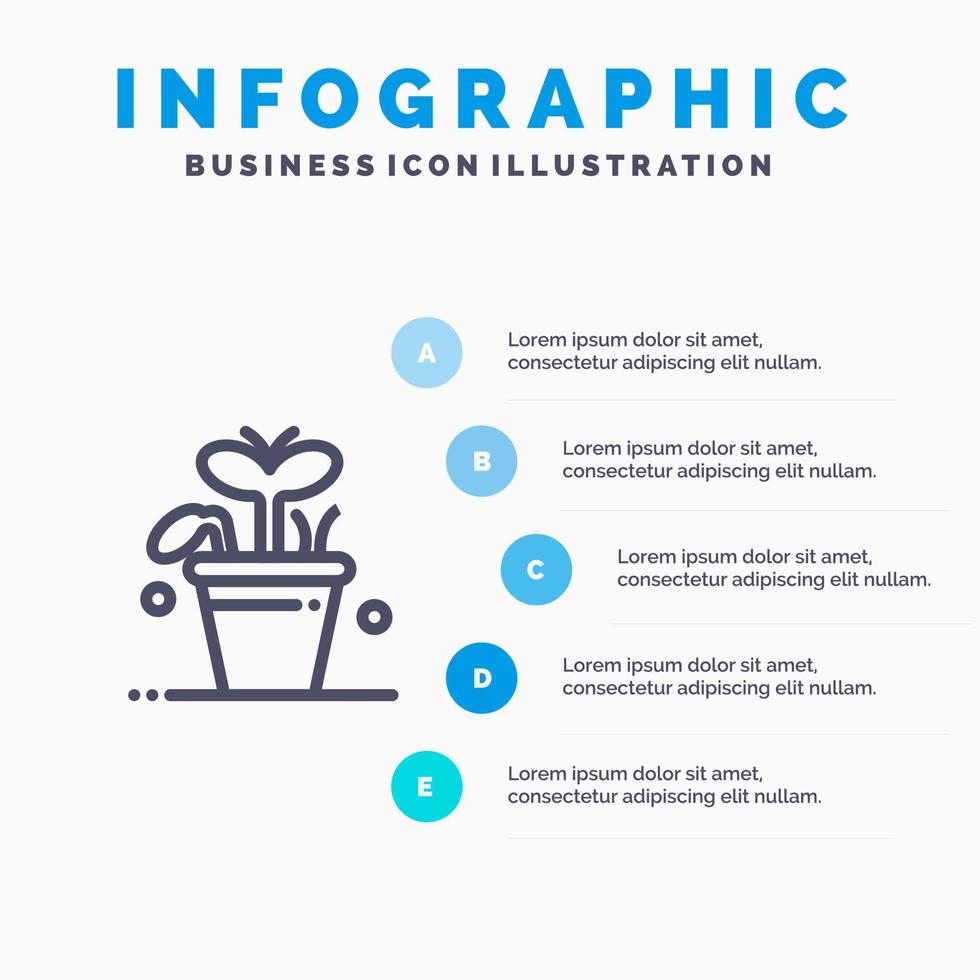 tillväxt blad växt vår linje ikon med 5 steg presentation infographics bakgrund vektor