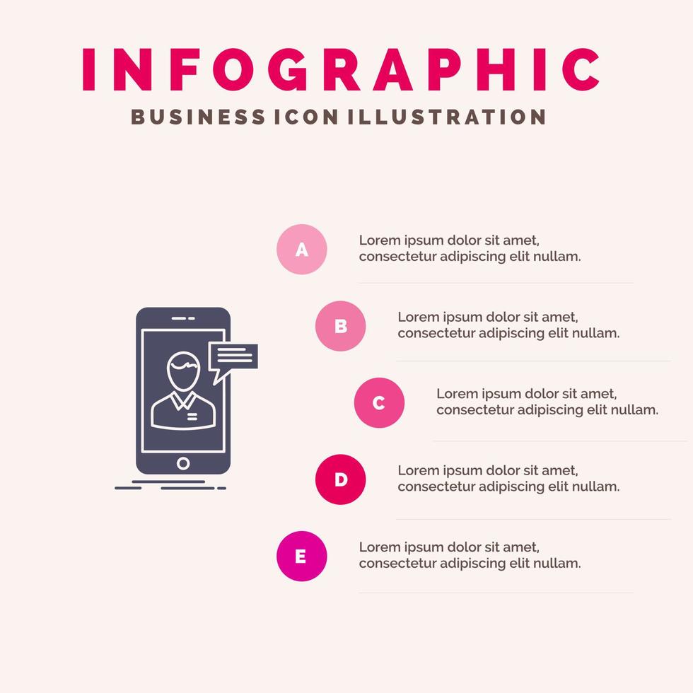 chatt leva chatt möte mobil uppkopplad konversation fast ikon infographics 5 steg presentation bakgrund vektor