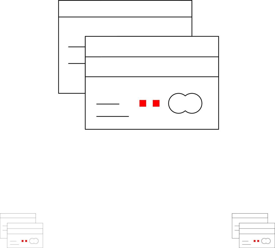 Kreditkarte Bankkarte Karten Kreditfinanzierung Geld Fett und dünne schwarze Linie Symbolsatz vektor