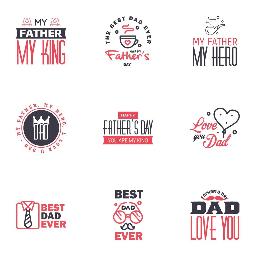 Lycklig fäder dag 9 svart och rosa text Lycklig fäder dag redigerbar vektor design element