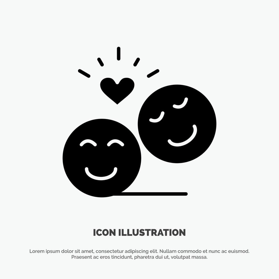 paar avatar smiley-gesichter emojis valentine fester glyphensymbolvektor vektor