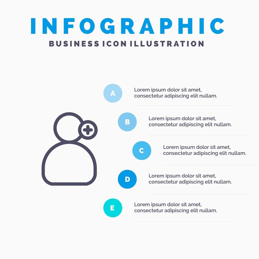 man arbete arbetssätt medicinsk linje ikon med 5 steg presentation infographics bakgrund vektor
