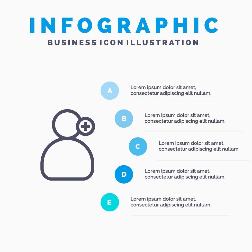 Mann arbeitet medizinisches Liniensymbol mit 5 Schritten Präsentation Infografiken Hintergrund vektor