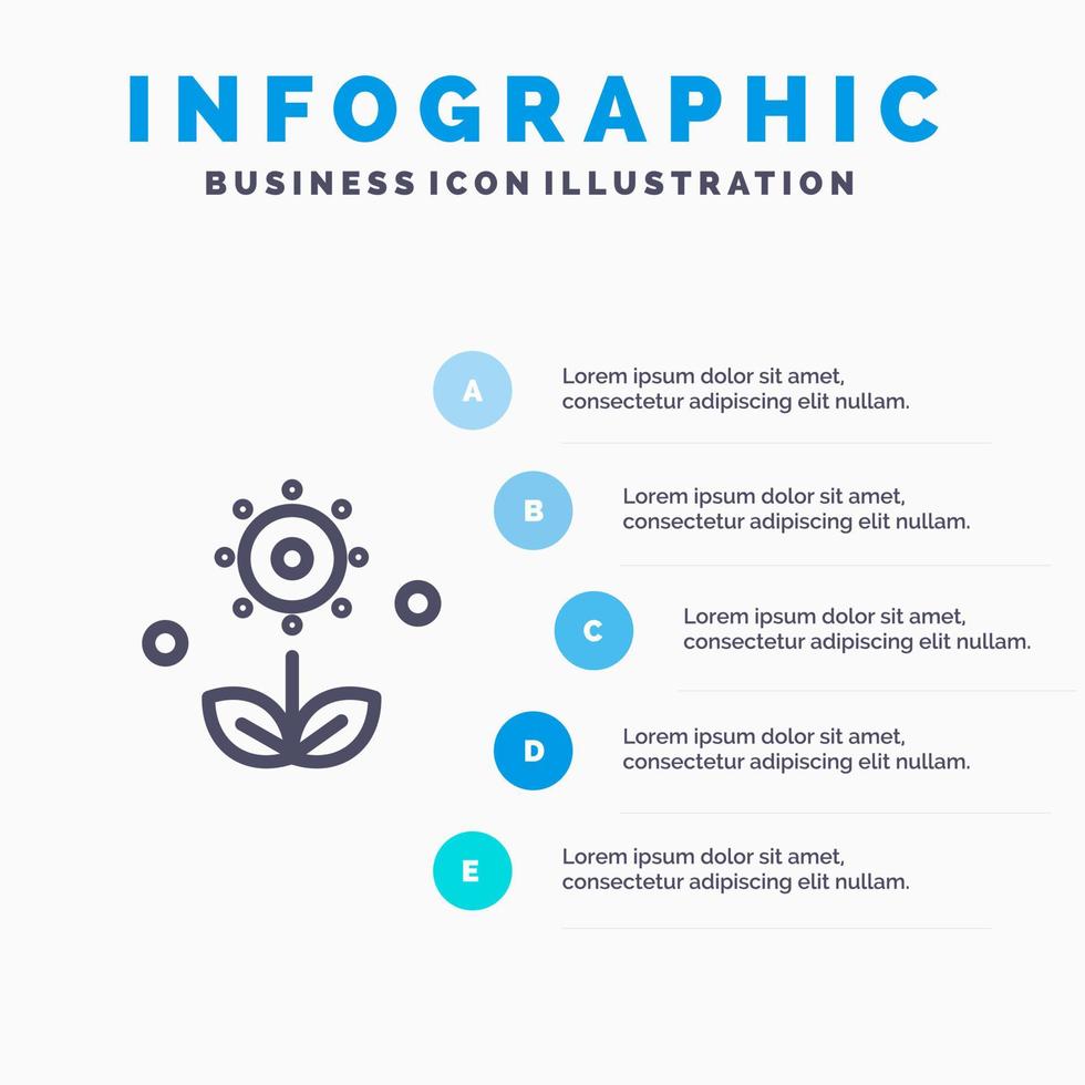 flora blommig blomma natur vår linje ikon med 5 steg presentation infographics bakgrund vektor