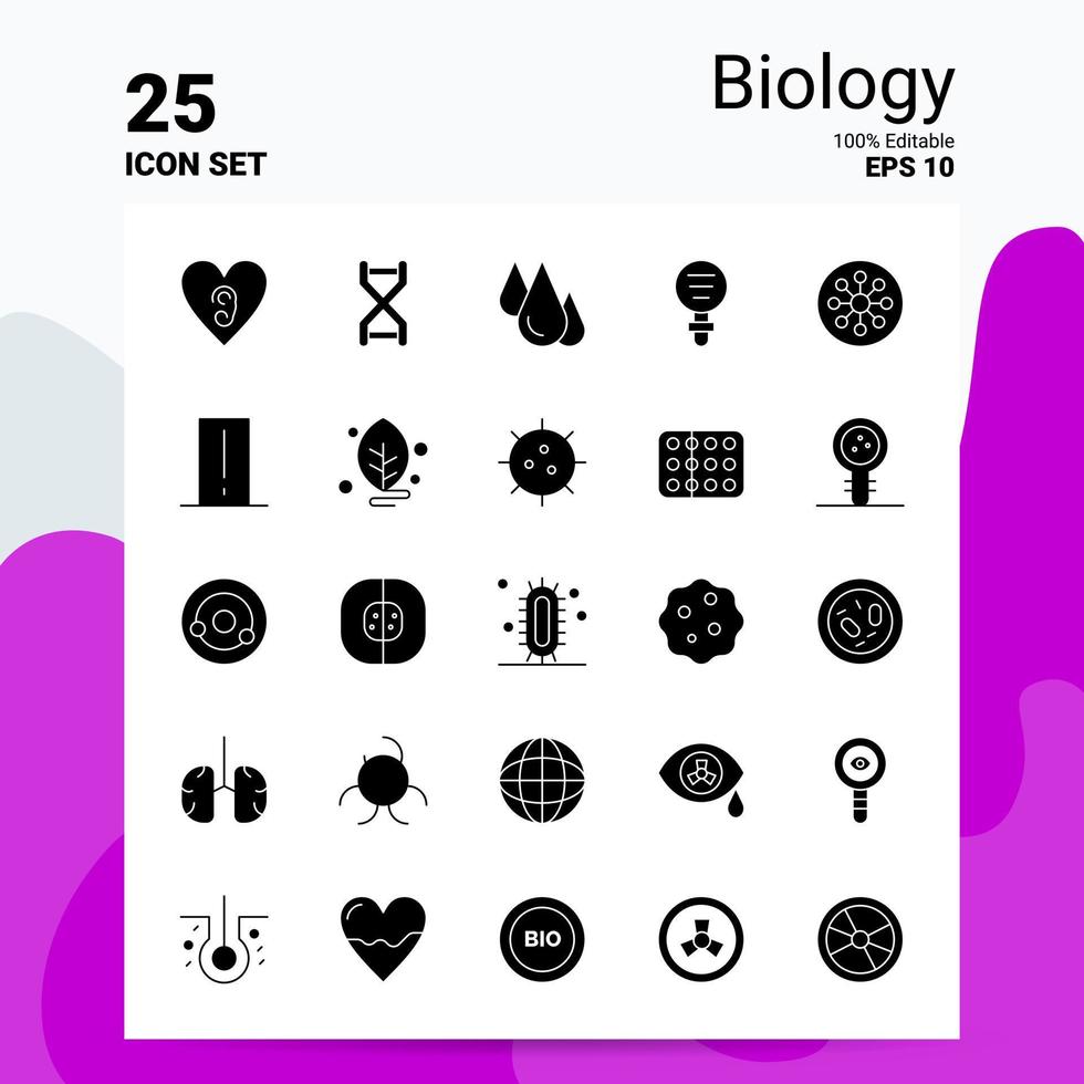 25 biologi ikon uppsättning 100 redigerbar eps 10 filer företag logotyp begrepp idéer fast glyf ikon design vektor