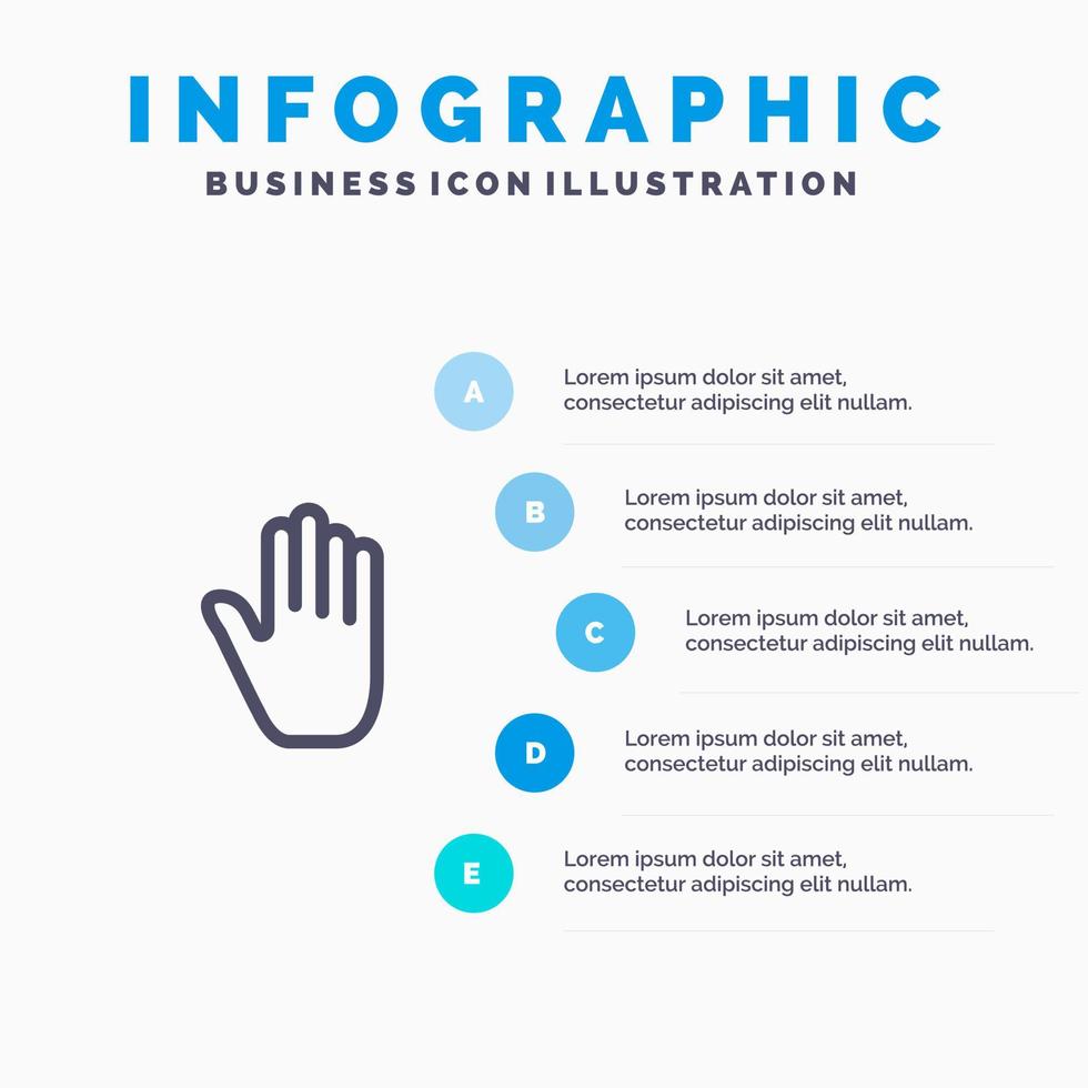 kropp språk gester hand gränssnitt linje ikon med 5 steg presentation infographics bakgrund vektor