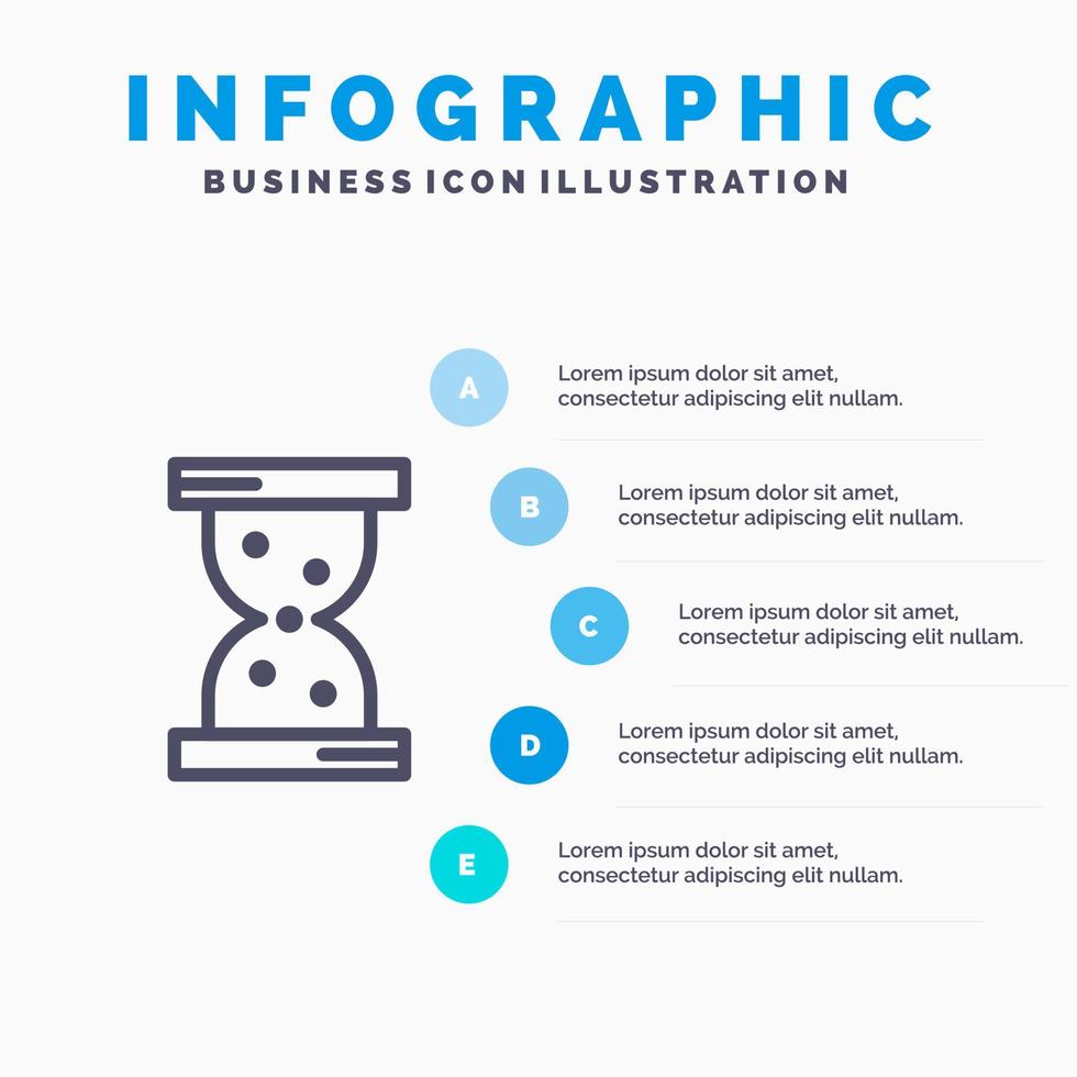 Glas Stundenuhr Liniensymbol mit 5 Schritten Präsentation Infografiken Hintergrund vektor