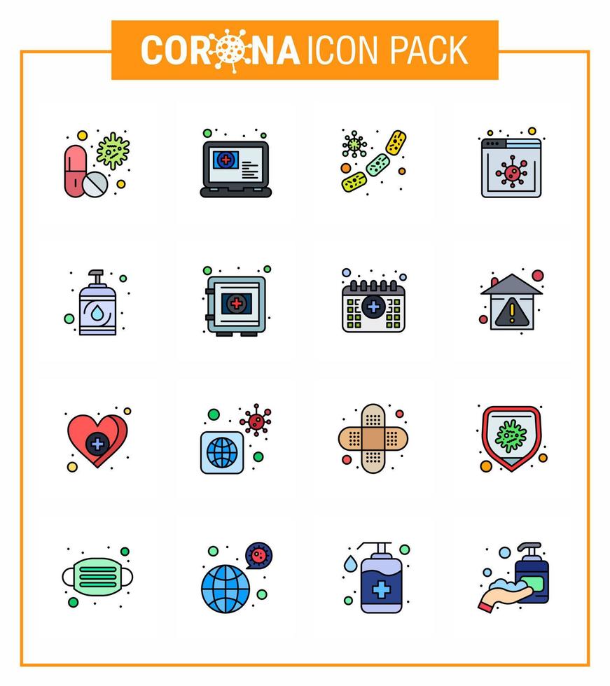 covid19 skydd coronavirus hängande 16 platt Färg fylld linje ikon uppsättning sådan som hemsida browser fråga blod mikrob viral coronavirus 2019 nov sjukdom vektor design element