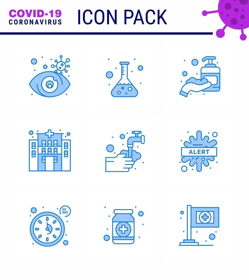 covid19 skydd coronavirus hängande 9 blå ikon uppsättning sådan som tvättning händer korona sjukhus byggnad viral coronavirus 2019 nov sjukdom vektor design element