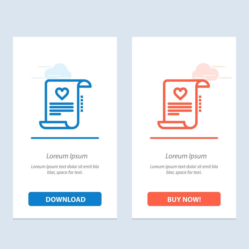 briefpapier dokument liebesbrief ehekarte blau und rot herunterladen und jetzt kaufen web-widget-kartenvorlage vektor