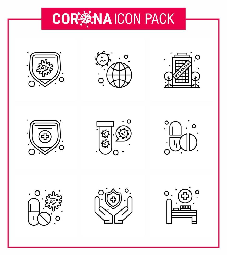 Coronavirus-Bewusstseinssymbole 9-zeiliges Symbol Corona-Virus-Grippe im Zusammenhang mit Elucation-Schutzvirus-Krankenversicherung bleiben Virus-Coronavirus 2019nov-Krankheitsvektor-Designelemente vektor