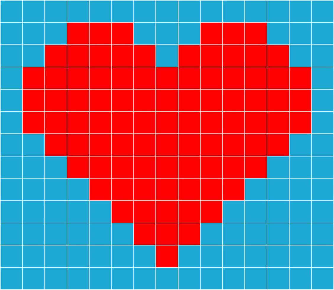 rotes Pixelherz auf blauem Hintergrund vektor