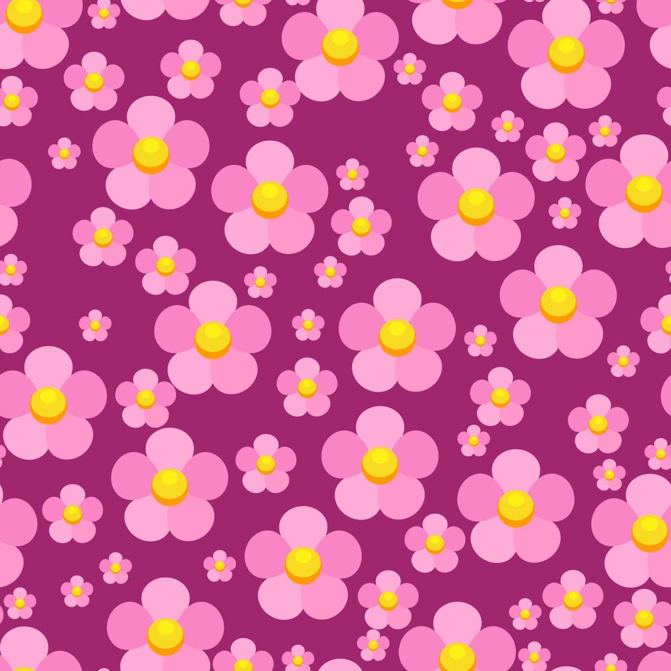 rosa blommor sömlös mönster. vektor blommig skriva ut i tecknad serie stil. söt flickaktigt bakgrund.