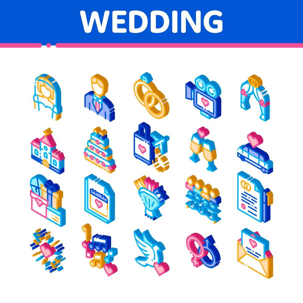 bröllop vektor isometrisk ikoner uppsättning