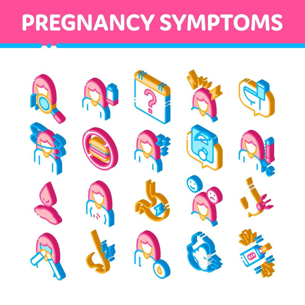 symptome der isometrischen symbole des schwangerschaftselementvektors gesetzt vektor