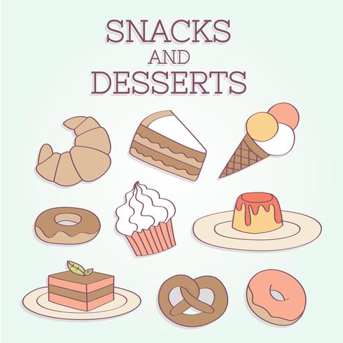 Handdragen Snacks och Desserts Vector