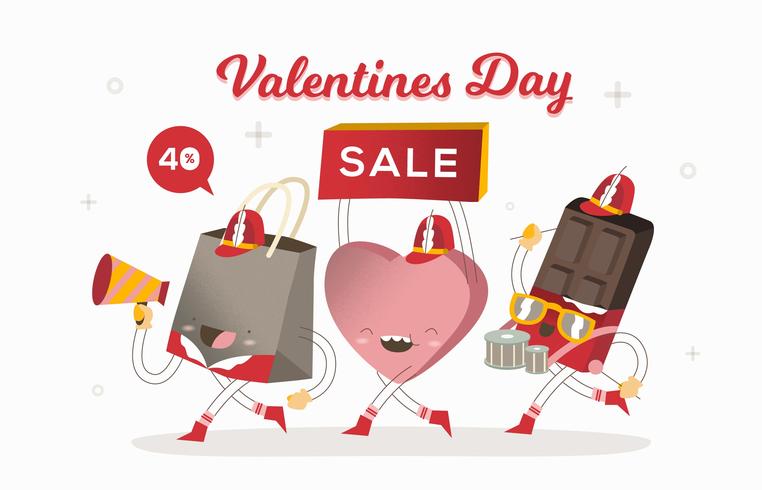 Valentines Day Sale Rolig karaktärs vektor illustration