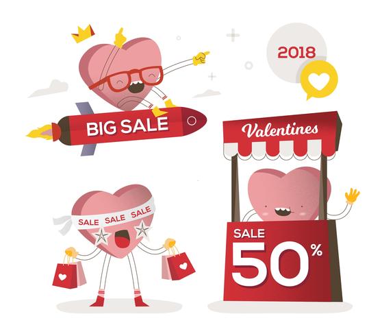 Valentines Day Sale Rolig karaktärs vektor illustration