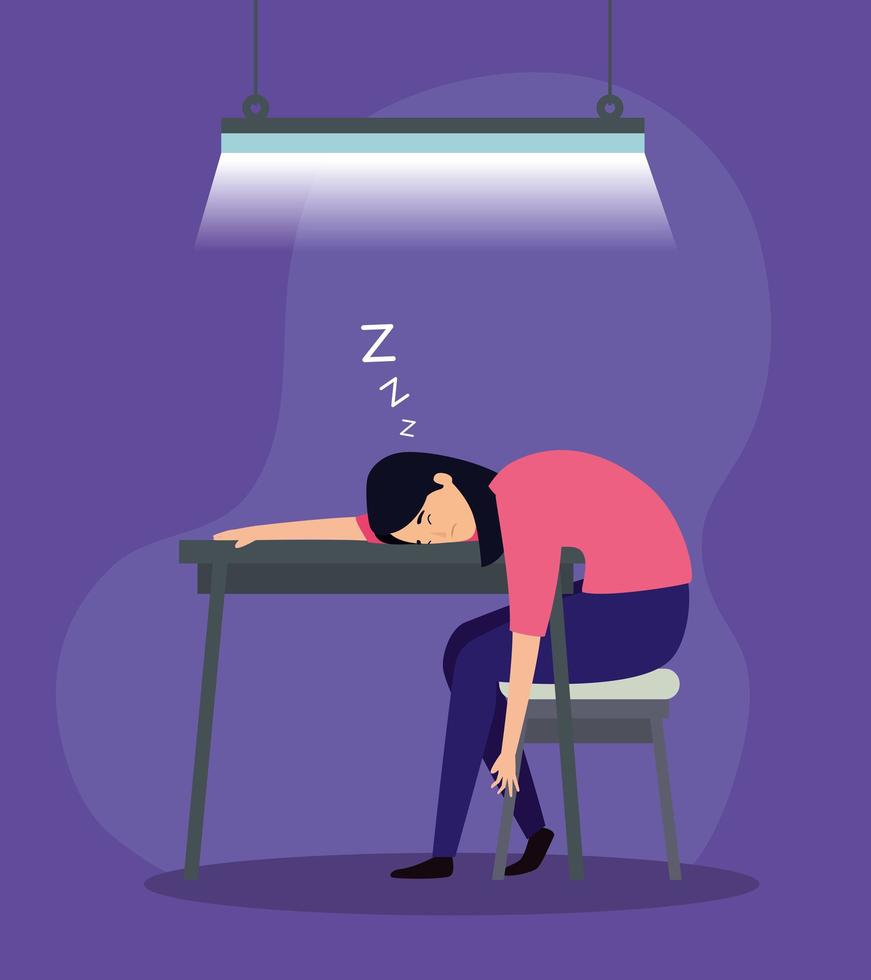 kvinna som sover på arbetsplatsen vektor