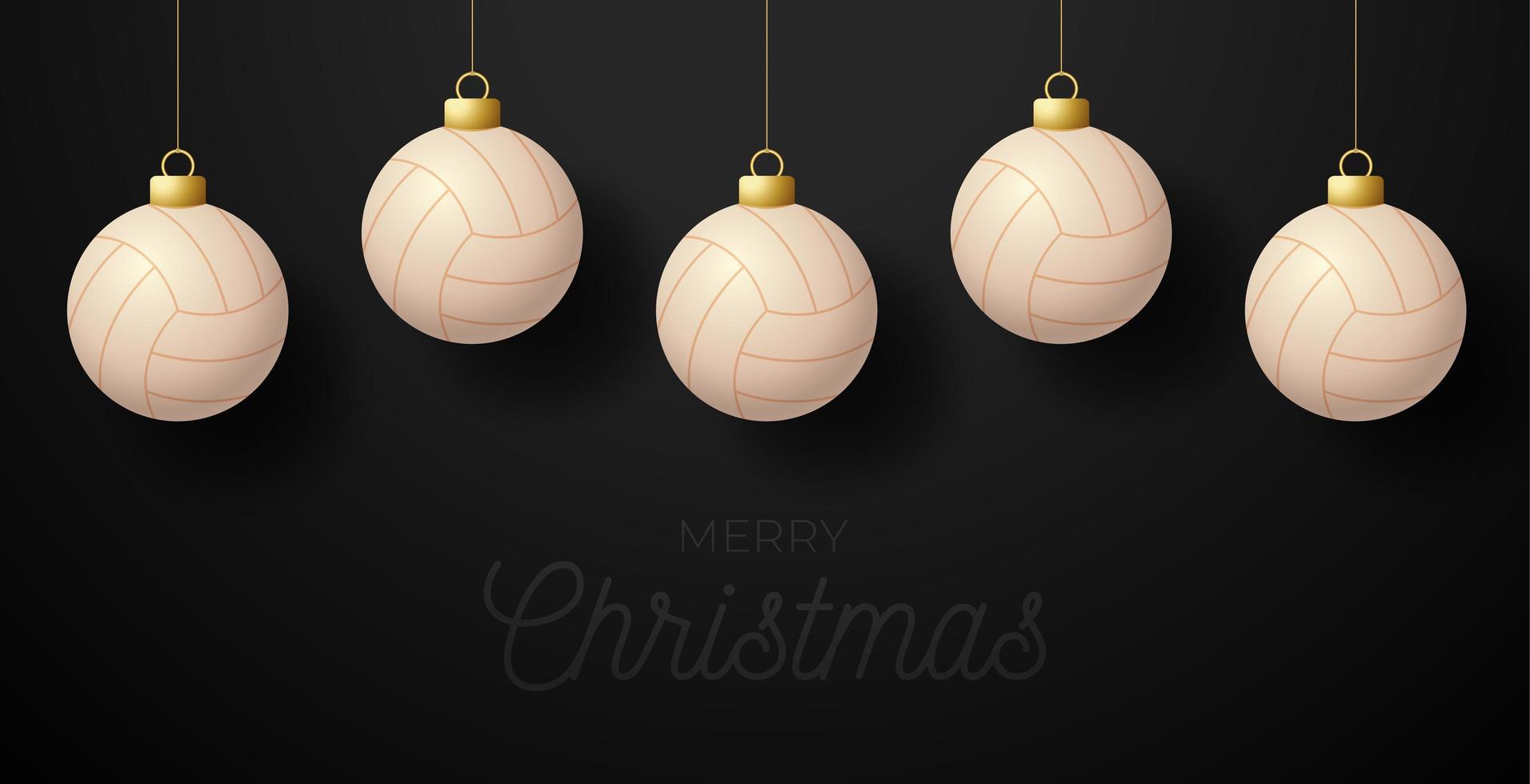 god jul volleyboll gratulationskort. häng på en trådvolleyboll som en julboll på svart horisontell bakgrund. sport vektorillustration. vektor