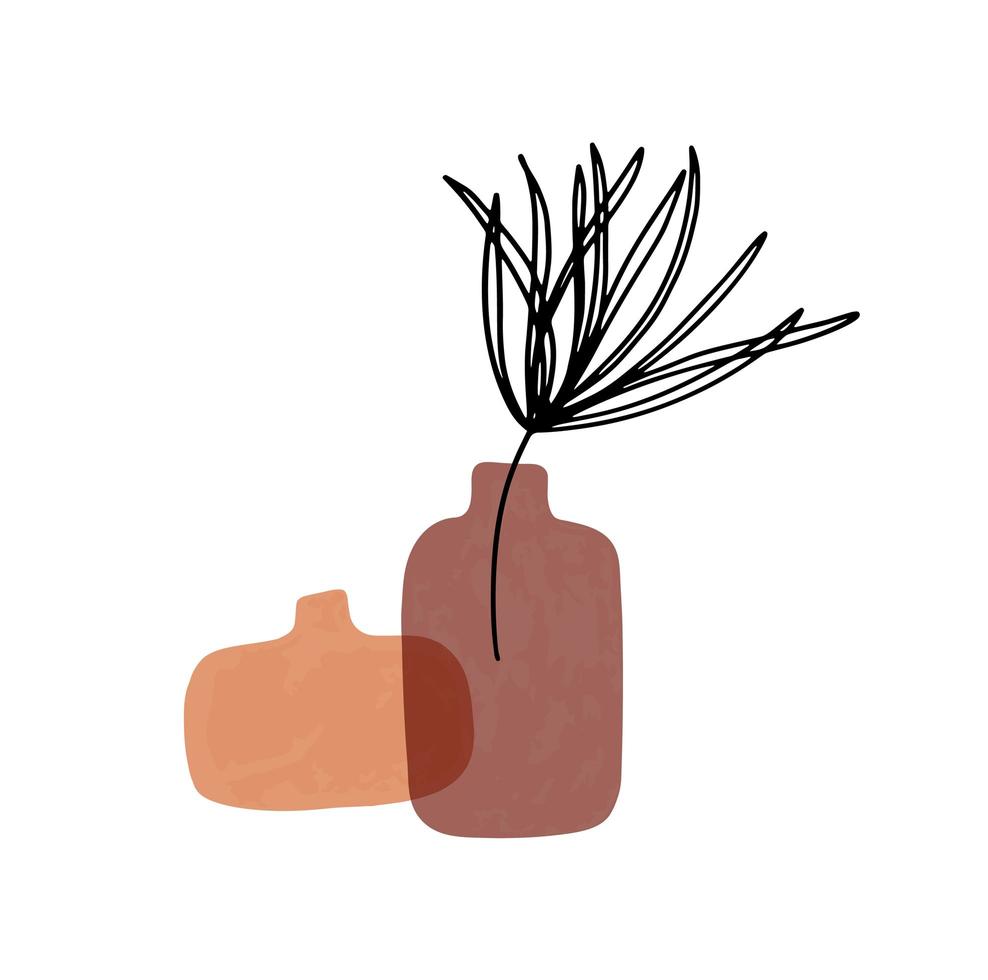 abstrakte moderne Vase mit Blatt auf weißem Hintergrund. Mode minimale trendige Kunst in Papier geschnitten Mosaik flachen Stil minimalen Posterdruck. Vektor Hand gezeichnete Illustration