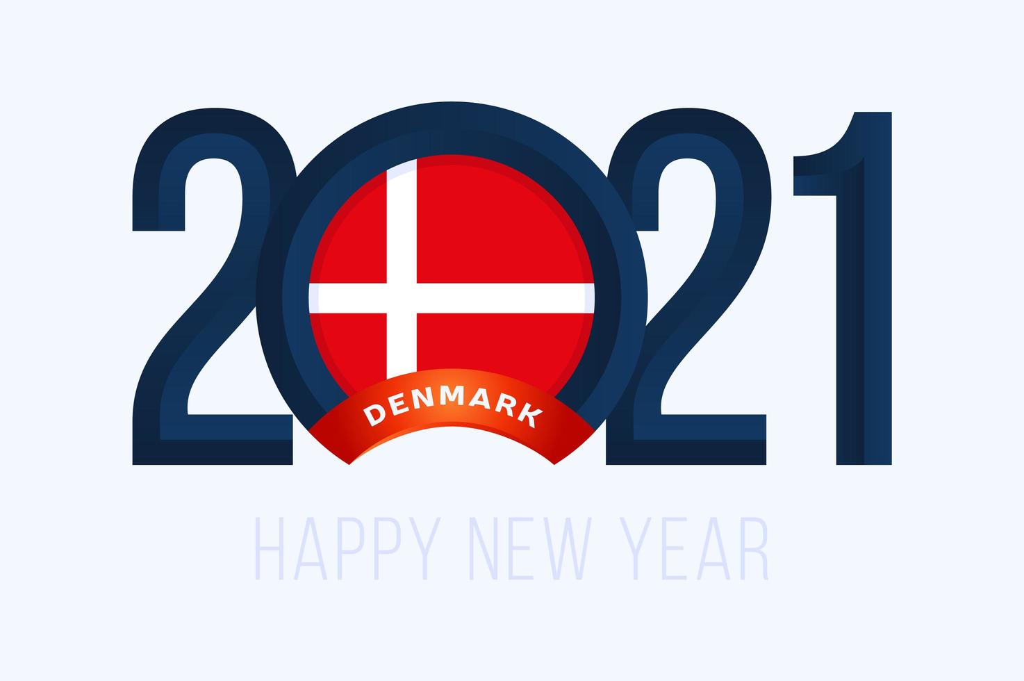 Neujahr 2021 mit Dänemark Flagge. Vektorillustration mit Schriftzug glücklich neues 2021 Jahr auf weißem Hintergrund vektor