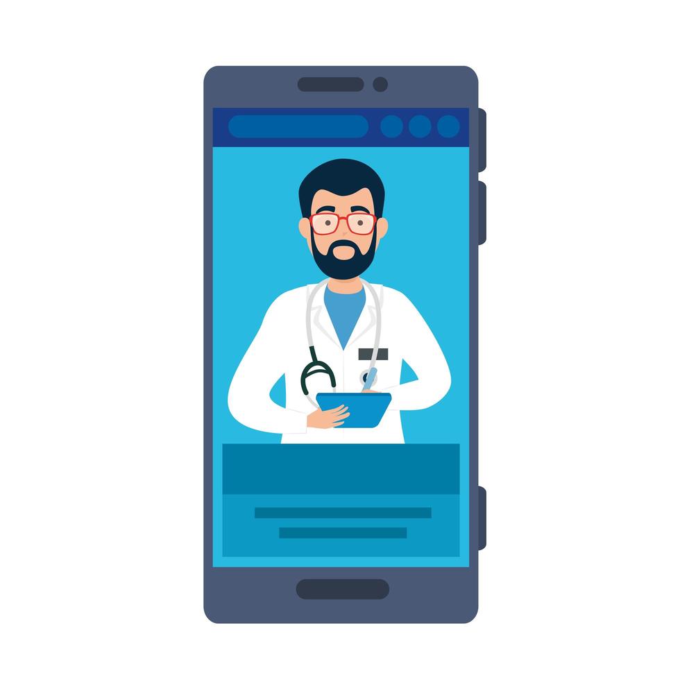Online-Medizin mit Arzt auf dem Smartphone vektor