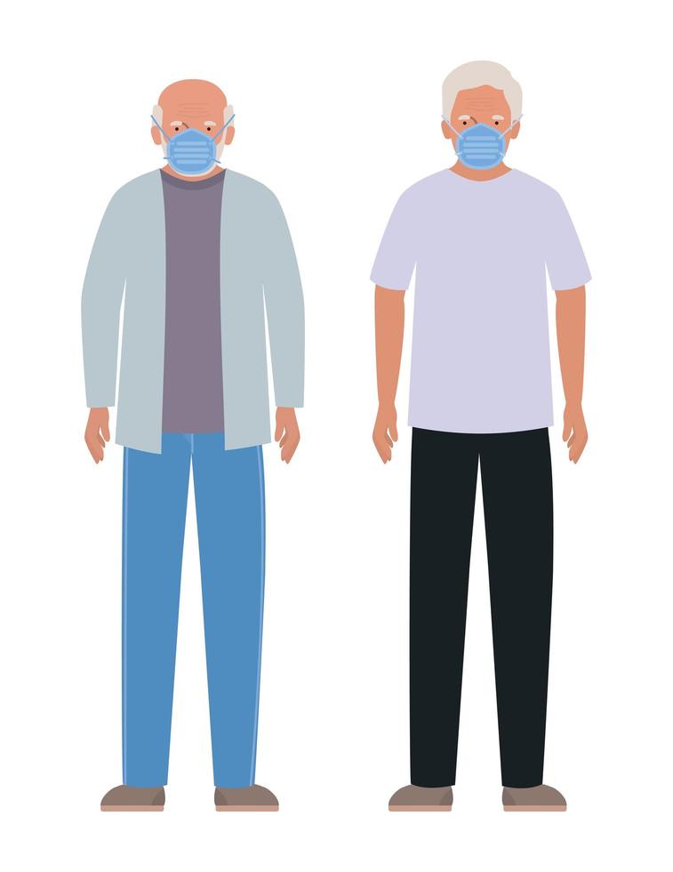 äldre män med masker mot covid 19-design vektor