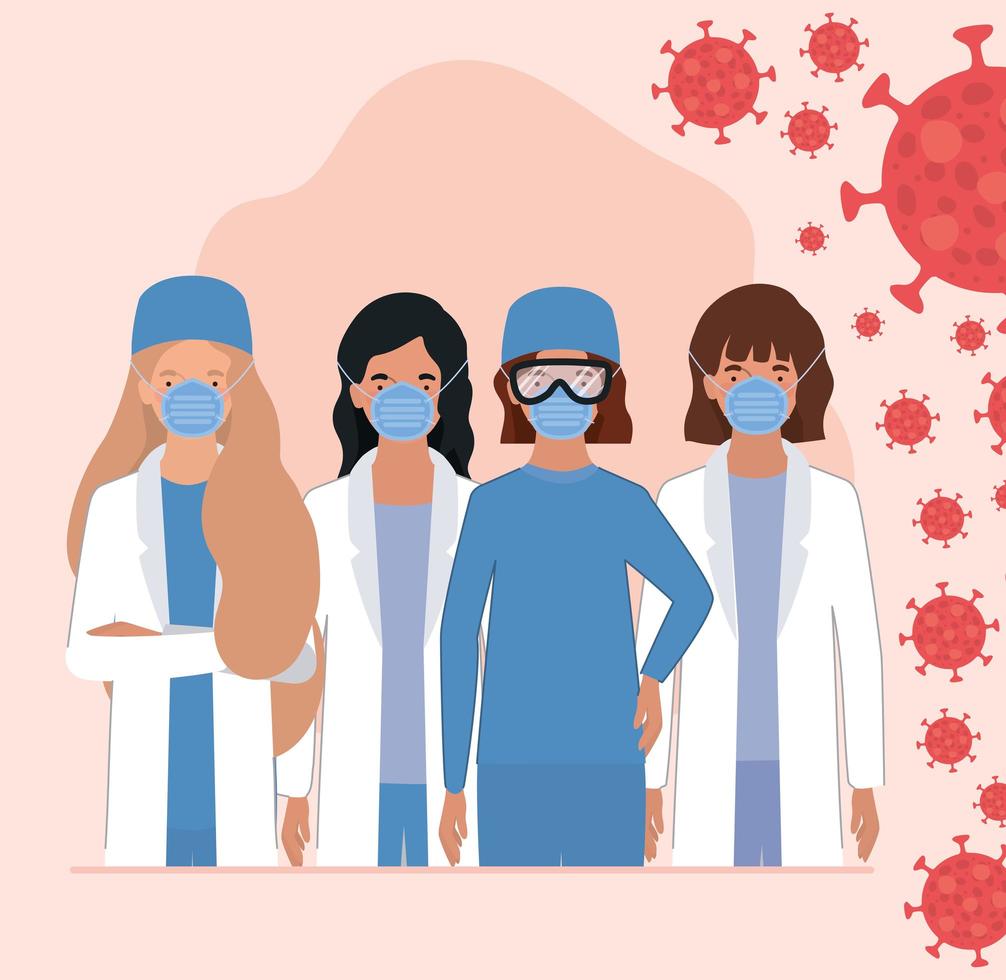 kvinnliga läkare med masker mot 2019 ncov-virusvektordesign vektor