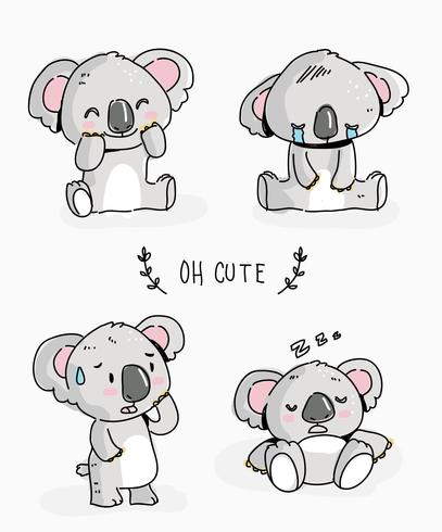 Gullig Koala Character Doodle Vector Illustration