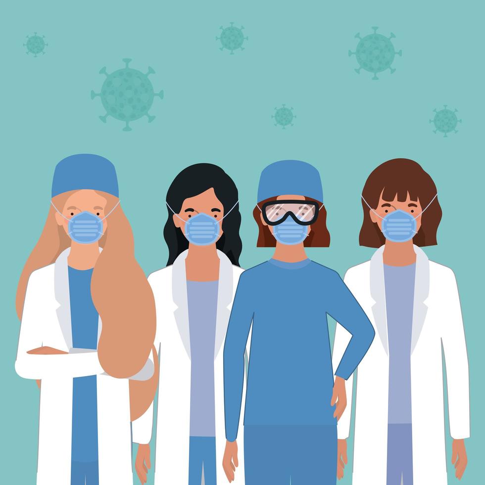 kvinnliga läkare med masker mot 2019 ncov-virusvektordesign vektor