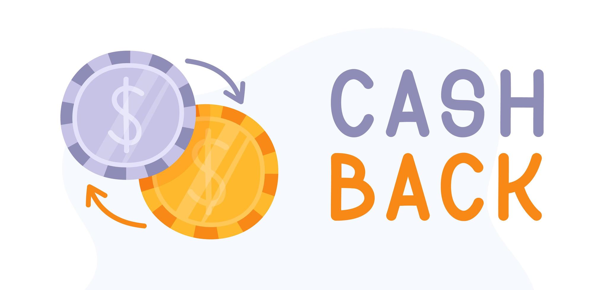 Cash Back Hand mit Münzen Symbol gezeichnet. Cashback- oder Geldrückerstattungsetikett. vektor