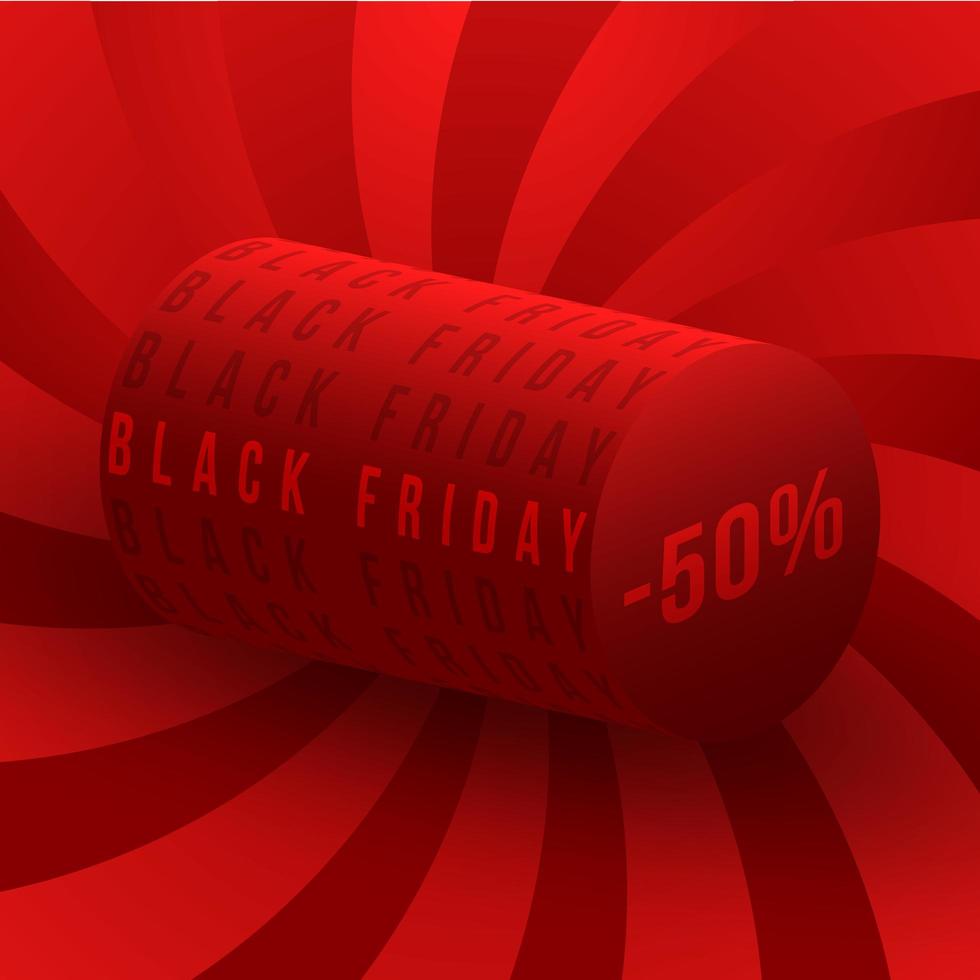 svart fredag rabatter är 50 procent. fyrkantig röd banderoll på svart fredag med bokstäver försäljning vektorillustration vektor