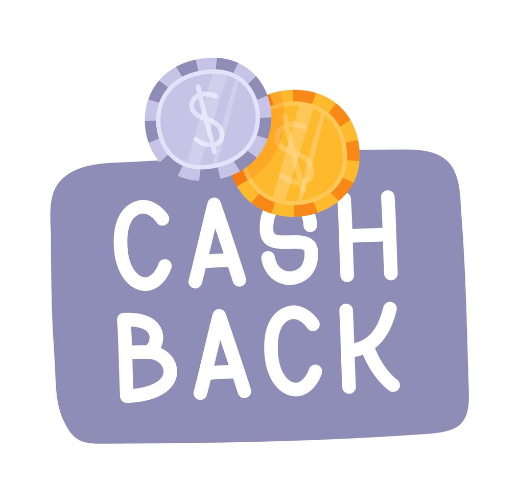 cash back hand dras med mynt ikon. kontant tillbaka eller pengar återbetalning etikett. vektor