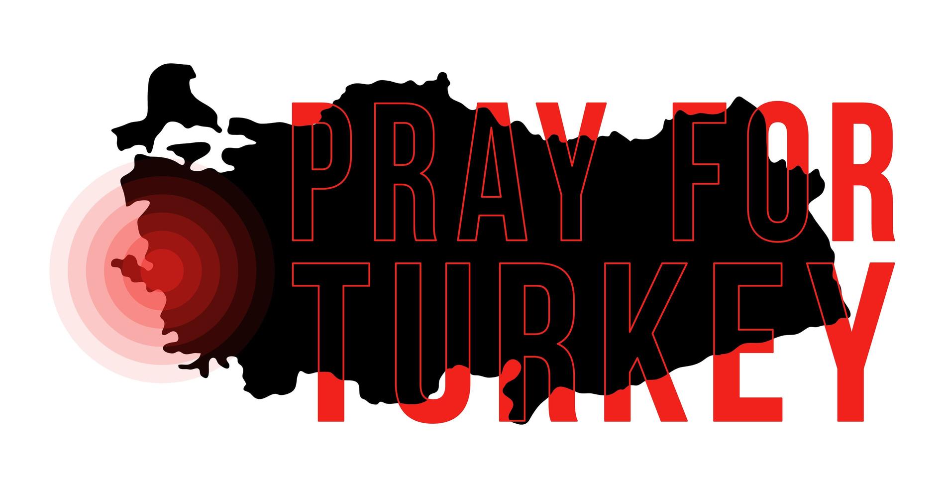 das Epizentrum des Erdbebens in der Türkei. betet für die Türkei. Vektor-Illustrationskarte mit dem Text, der Gebete wegen eines starken Erdbebens nahe Izmir am 30. Oktober bittet vektor