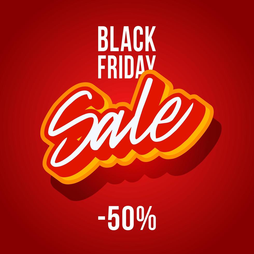 svart fredag rabatter är 50 procent. fyrkantig röd banderoll på svart fredag med bokstäver försäljning vektorillustration vektor