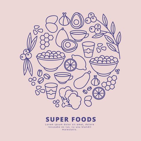 Vektor Super Foods Umriss Illustration