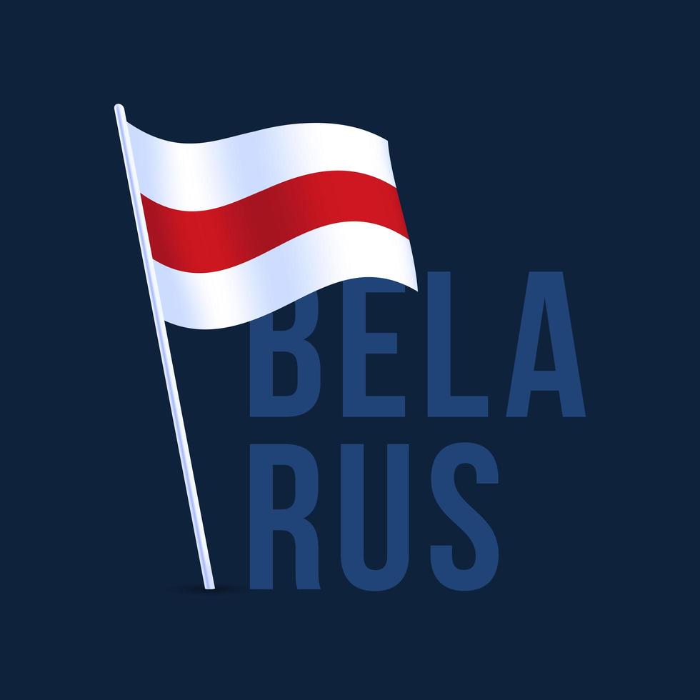 Vitrysslands flagga med flaggstång som vinkar i vinden. vektorillustration isolerad på mörk bakgrund vektor