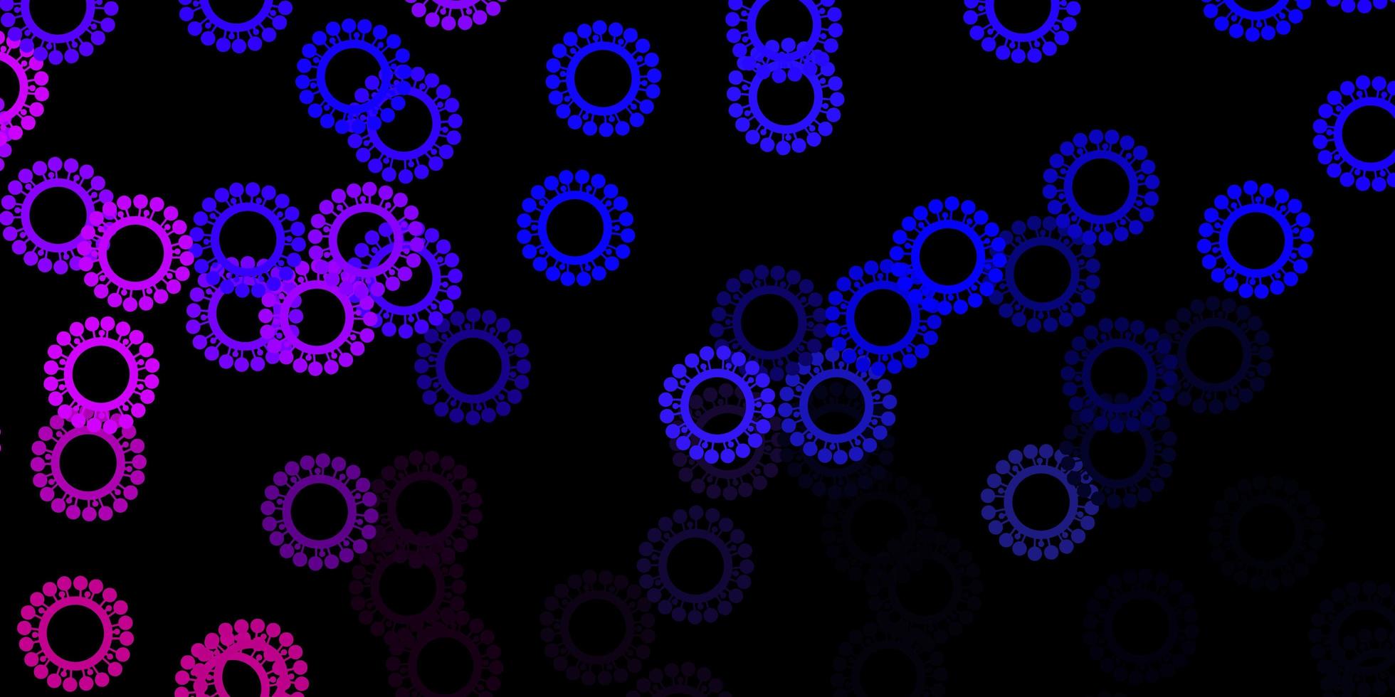 dunkelrosa, blaues Vektormuster mit Coronavirus-Elementen vektor