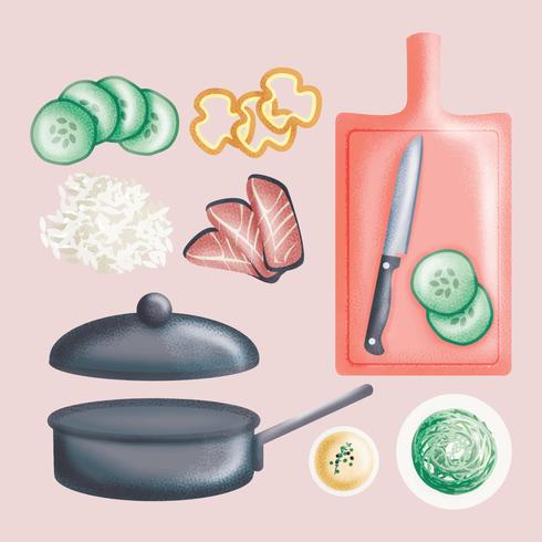 Vector HotPot och Ingredienser Illustration