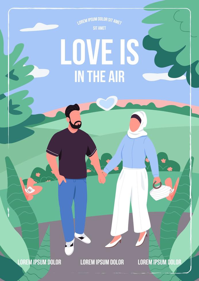 kärlek i luft affisch platt vektor mall
