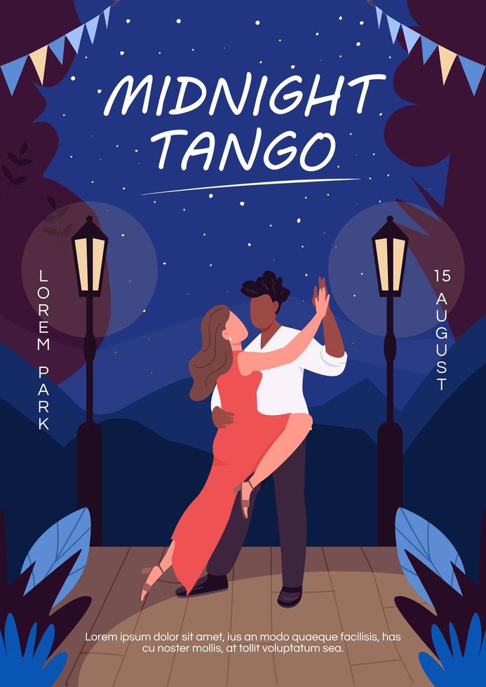 Mitternacht Tango Poster flache Vektor Vorlage