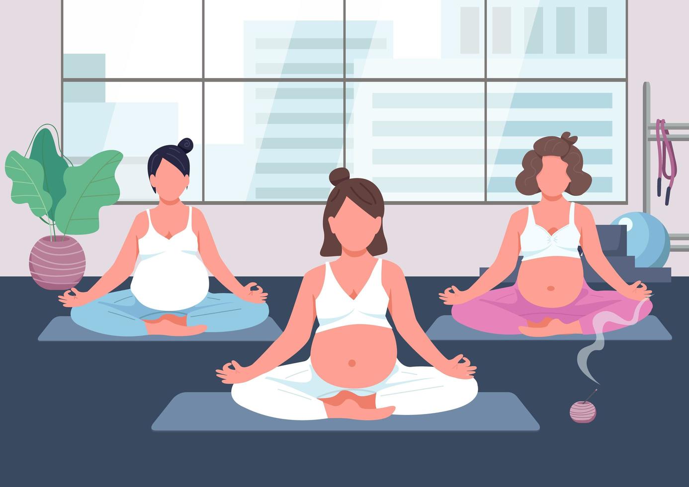Schwangerschafts-Yoga-Gruppe flache Farbvektorillustration vektor