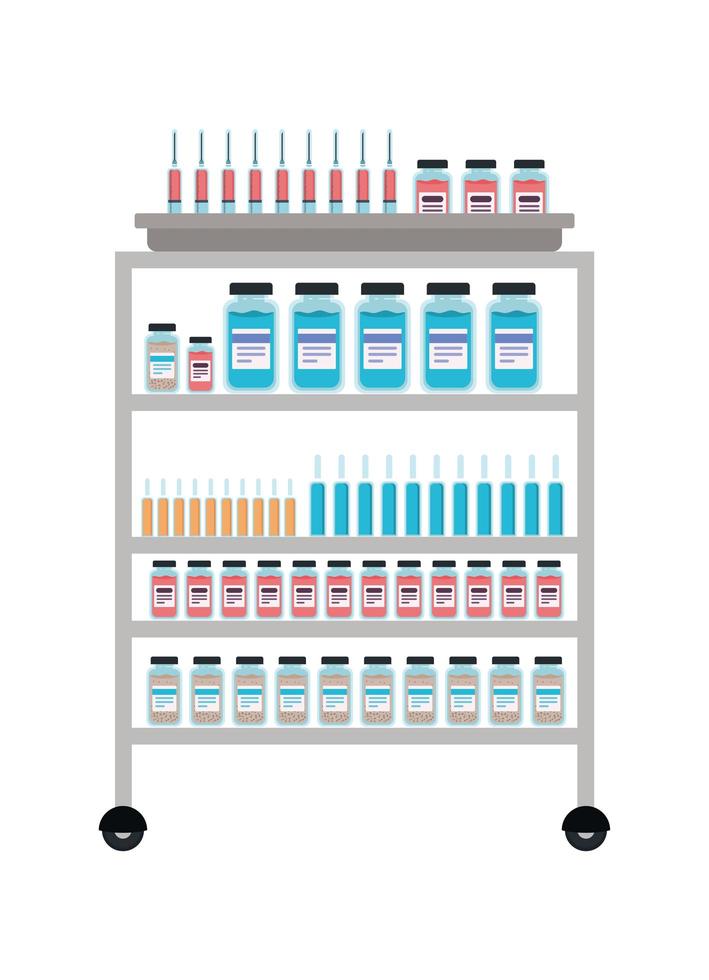 medicin burkar rör och injektioner vagn vektor design