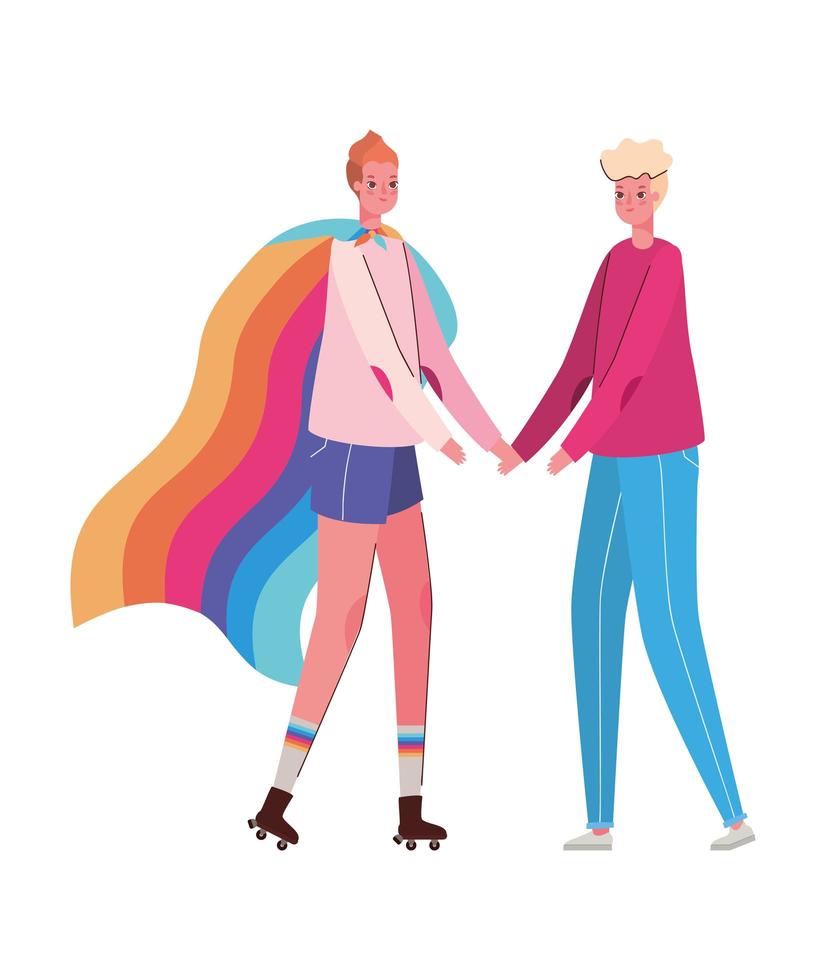 tecknade kvinnor med dräkter och lgtbi flagga vektor design