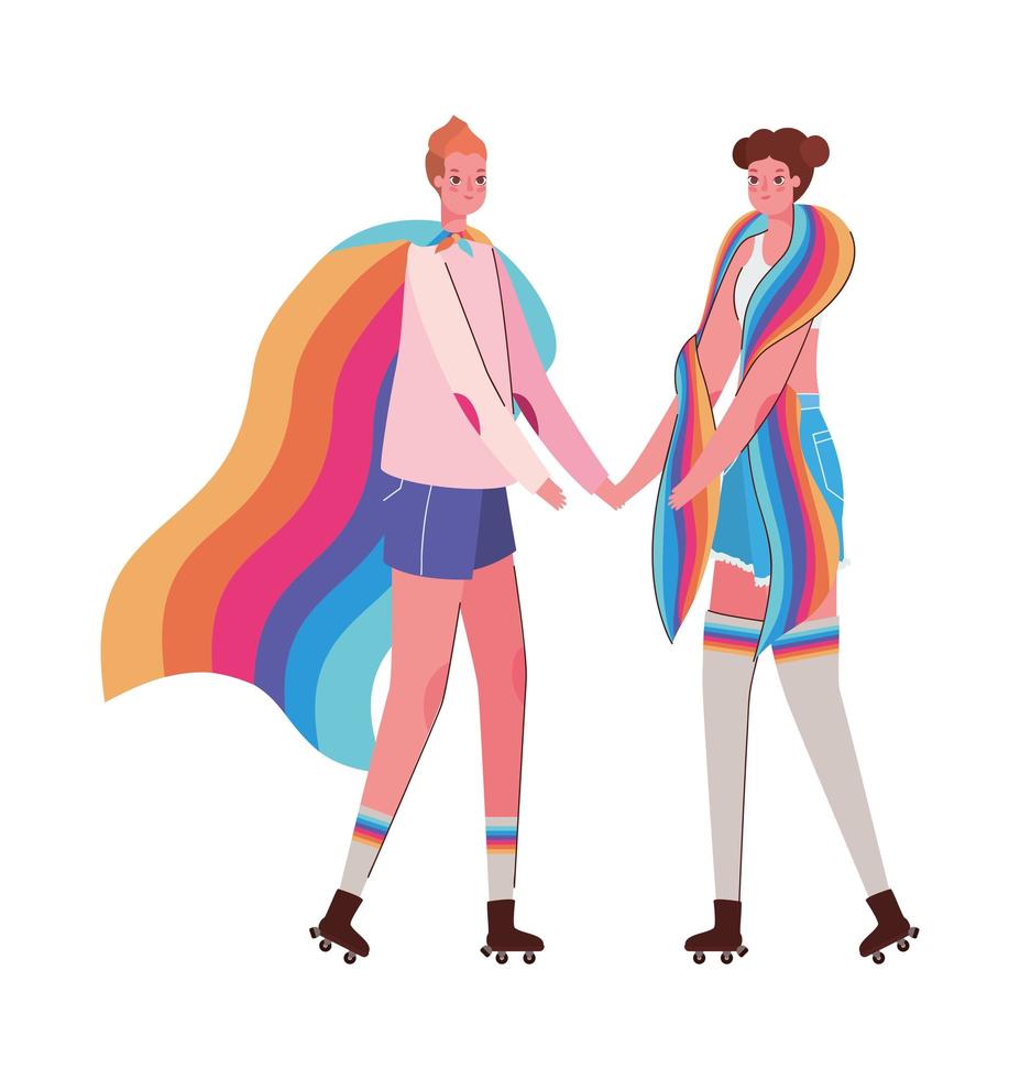 Frauenkarikaturen mit Kostümen und lgtbi Flaggenvektordesign vektor