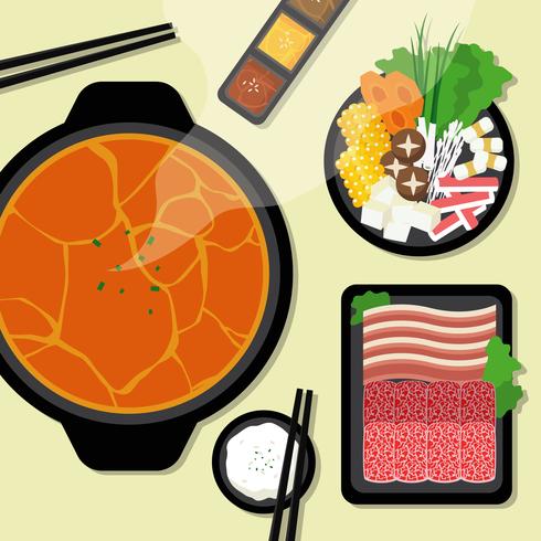 Hotpot und Zutaten Illustration vektor