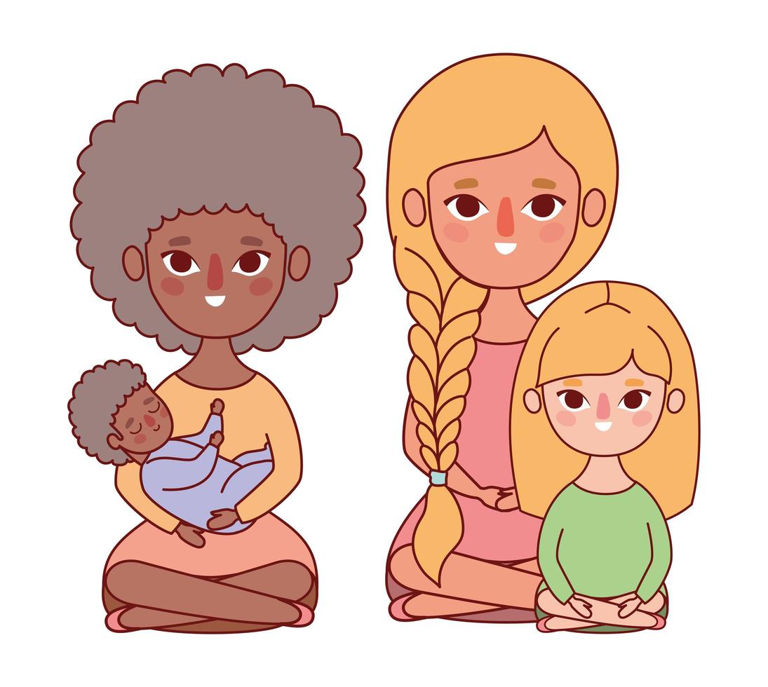 mödrar med baby- och dottervektordesign vektor