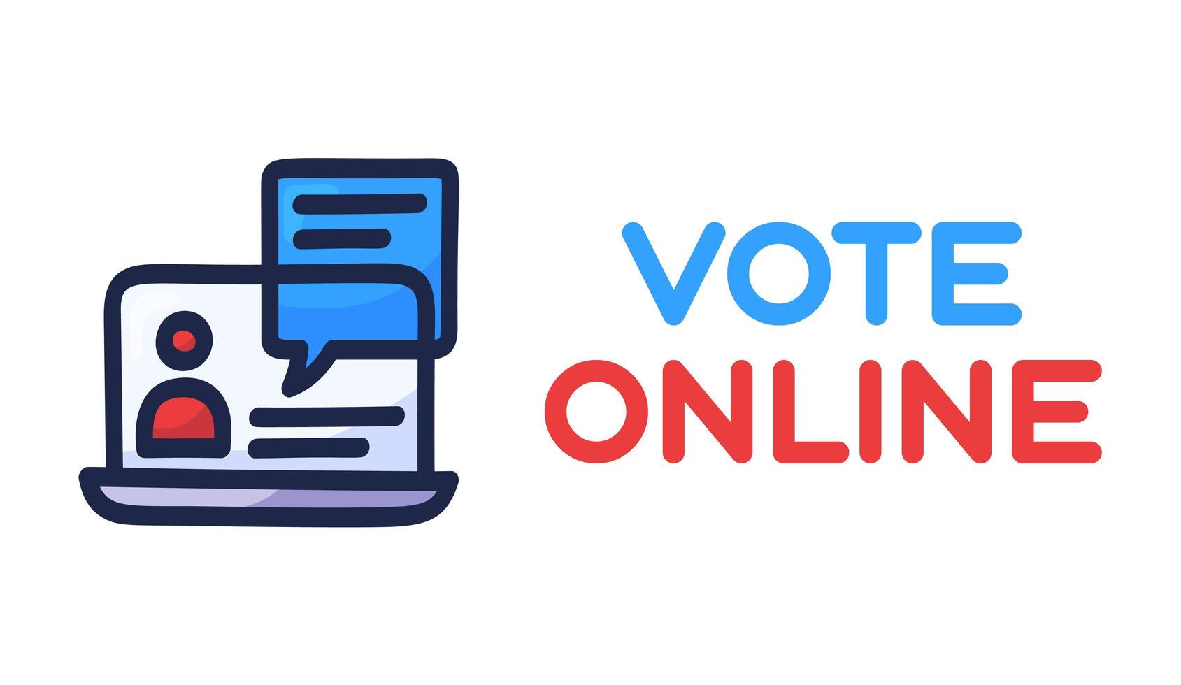 Online-Konzept abstimmen. elektronische Abstimmung in den Vereinigten Staaten. Chat-Blase auf Laptop-Bildschirm und Text. Präsidentschaftswahl 2020 und Coronavirus-Quarantäne-Vektorillustration. vektor